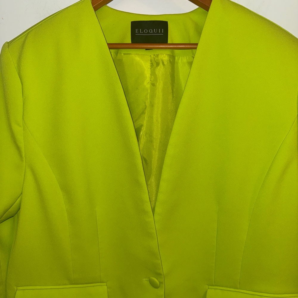 Eloquii Women’s Bright Green Single Breasted One Button Blazer, sz 16 - Picture 4 of 10